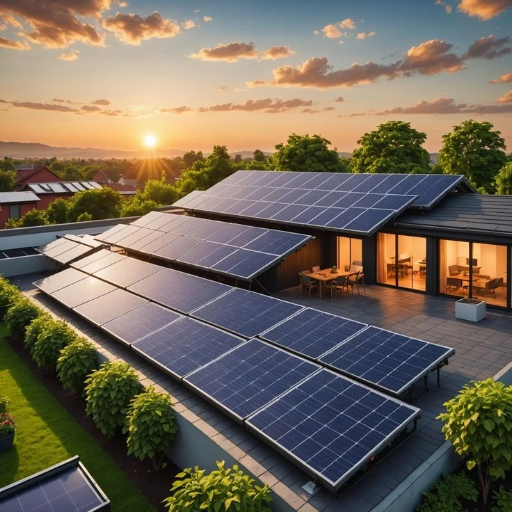 Solar panels sunset